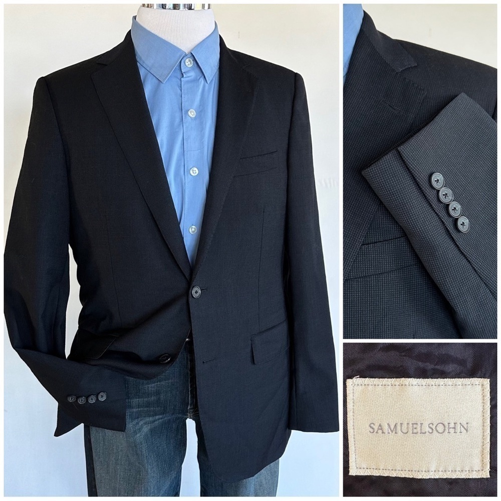 Samuelsohn Mens Blazer Sport Coat Two Button Casual Jacket Size 40R Wool Suit